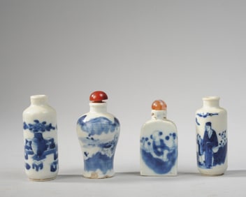 Four Chinese Blue & White Snuff Bottles