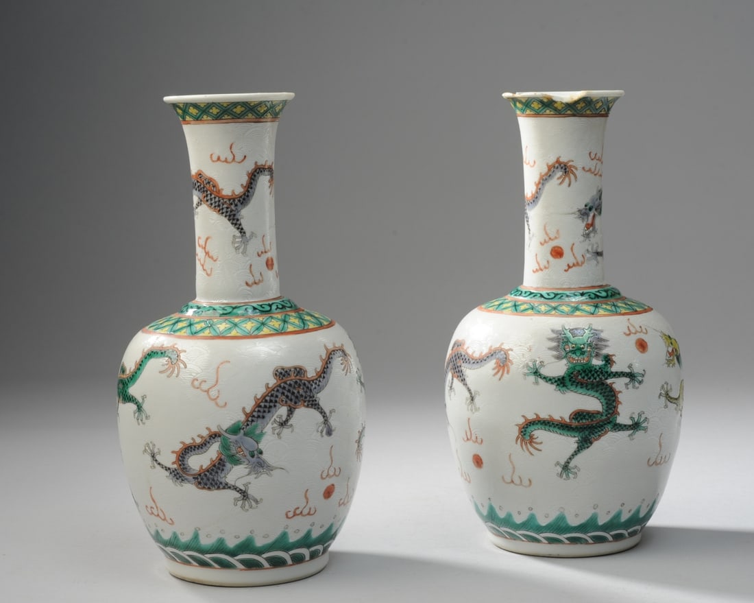 Chinese Sgraffito and Famille Verte Dragon Vases (1 of 12)