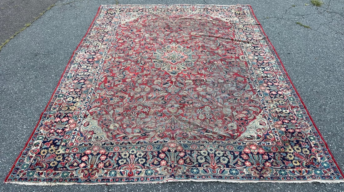 Antique Persian Sarouk: Approx. 11' 9" x 9'. Seamless shipping is available through LiveAuctioneers at checkout, but you are welcome to arrange your own shipping if you prefer—many bidders find this can be the more economi