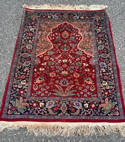 Fine Signed Turkish Hereke Prayer Style Rug