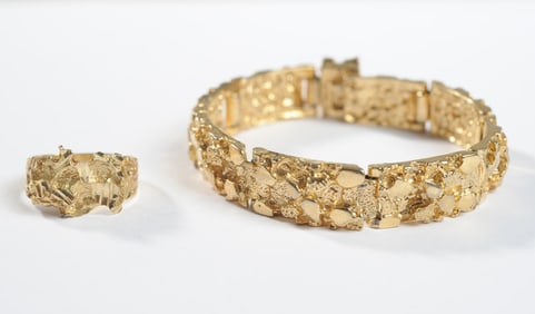 14K Gold Nugget Style Ring & Bracelet