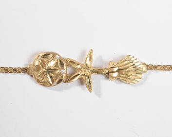14K Gold Anklet with Shell & Starfish Motif