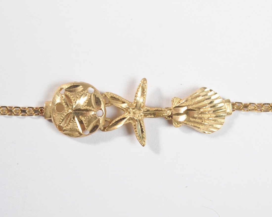 14K Gold Anklet with Shell & Starfish Motif (1 of 4)
