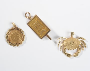 Three Gold Pendants, 14K & 10K