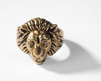 14K Gold & Diamond Lion Ring