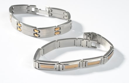 Two Stainless Steel & 14K Gold Bracelets