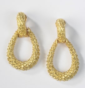 Pair 18K Gold Non-Pierced Drop Earrings