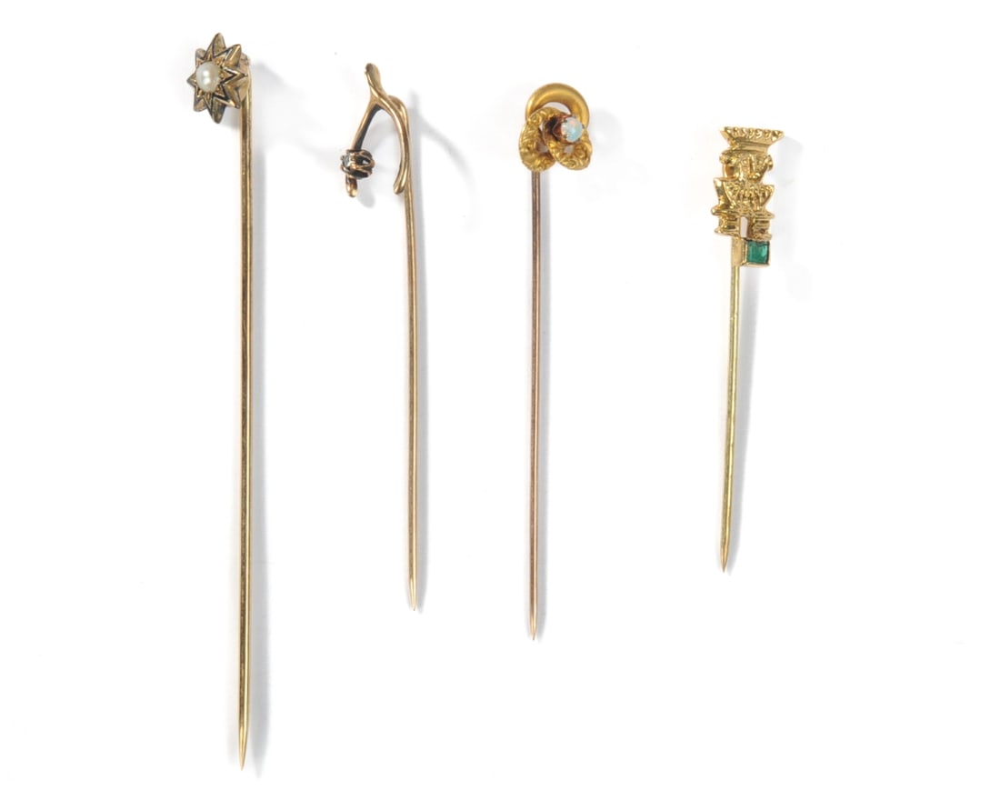 Four Gold Stick Pins, 14K & 10K (1 of 2)