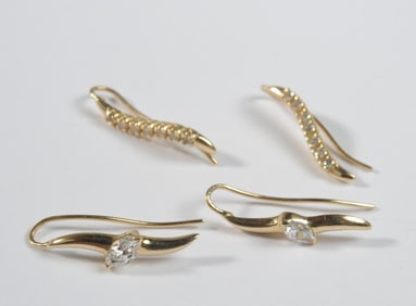 Two Pairs 14K Gold & Cubic Zirconia Earrings