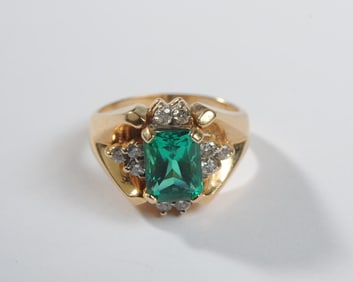 14K Yellow Gold Ring with Diamond Accents