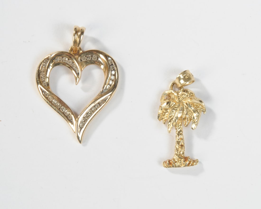 14K Gold & Diamond Heart & 14K Palm Tree Pendants (1 of 2)