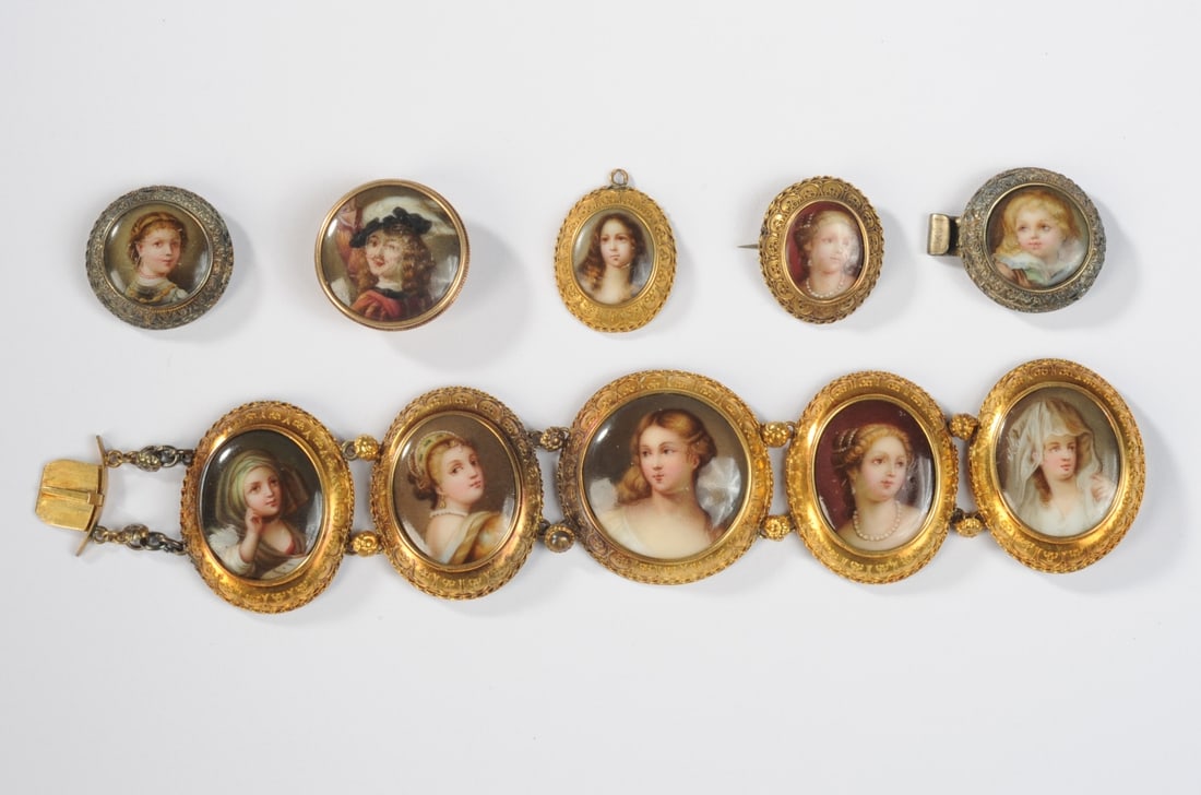 Group of Portrait Miniature Jewelry, 18K Gold (1 of 6)
