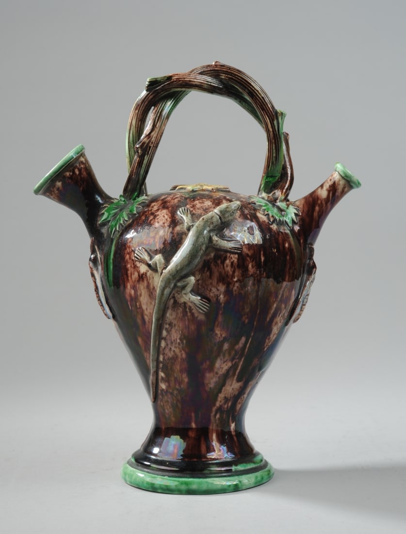 19th C. Mafra Portuguese Palissy Ware Ewer (1 of 12)