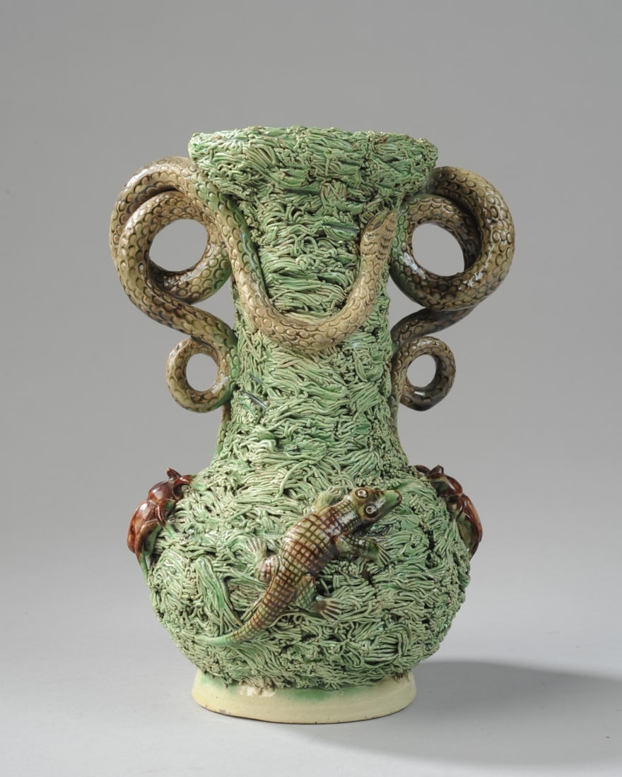 19th C. Mafra Portuguese Palissy Ware Vase (1 of 10)