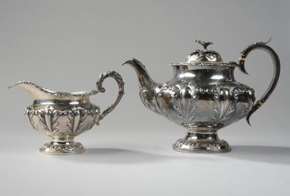English Victorian Sterling Silver Teapot & Creamer