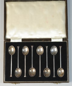 Eight English Sterling Demitasse Spoons