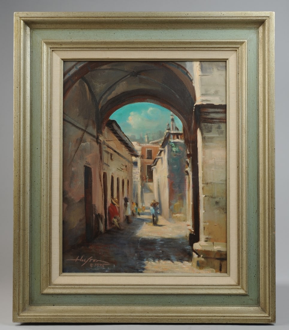 1975 Oil Painting, Mexican Scene, Illegibly Signed (1 of 5)