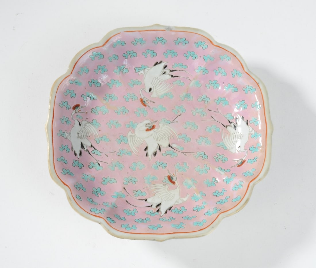 Qing Chinese Famille Rose Crane Dish (1 of 5)