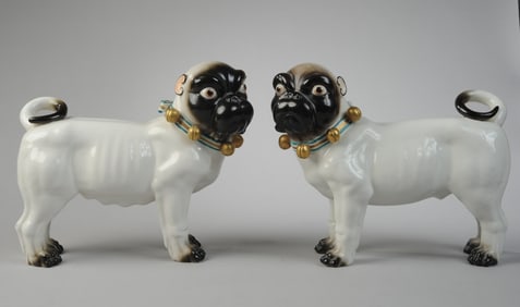 Pair Mottahedah Ceramic Pug Dogs
