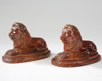 Pair 19th C. English Salt Glazed Stoneware Lions