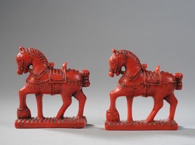 Pair German Wax Figures of Horses