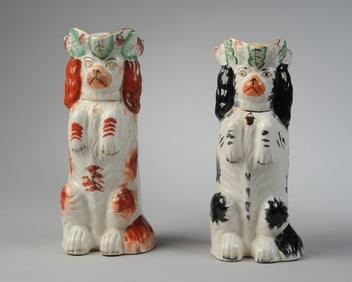 Two Antique Staffordshire Spaniel Jugs