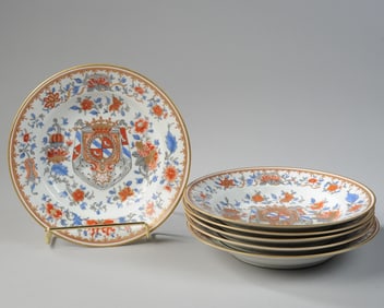 Set of 6 Samson Armorial Soup Dishes, 19th C.