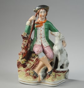 19th C. Staffordshire Pottery Hunter with Dog