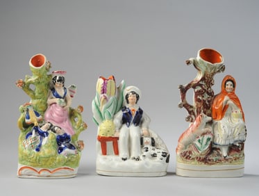 Three Victorian Staffordshire Pottery Spill Vases