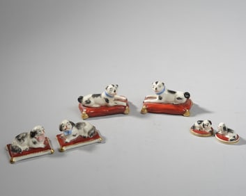 Three Pairs Diminutive Continental Porcelain Dogs
