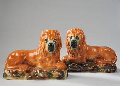 19th C. Pair Staffordshire Lions