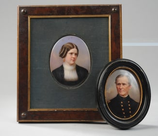 Portrait Miniature Pair, Lady and Union Officer