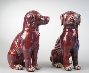 Pair Chinese Flambe Glazed Dogs