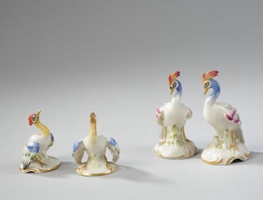 Four Small German Hand Painted Porcelain Birds