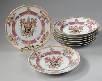 Set 8 French Chinese Export Style Armorial Plates
