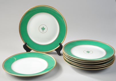 Eight Richard Ginori Plates, Impero Green +