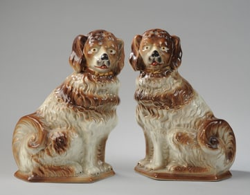 Pair of English Staffordshire Style Mantel Dogs