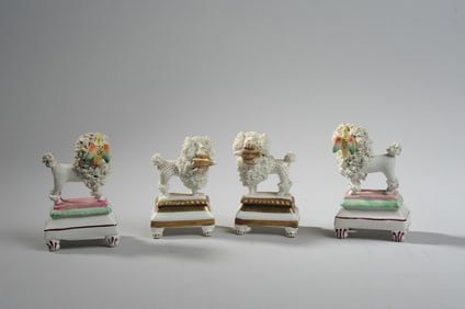 Two Pairs Miniature Porcelain Poodles with Birds