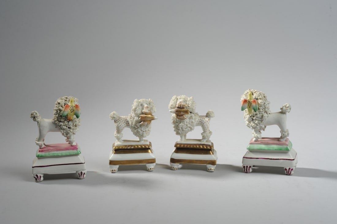 Two Pairs Miniature Porcelain Poodles with Birds (1 of 11)
