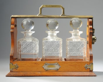 Victorian Oak Tantalus with Decanters