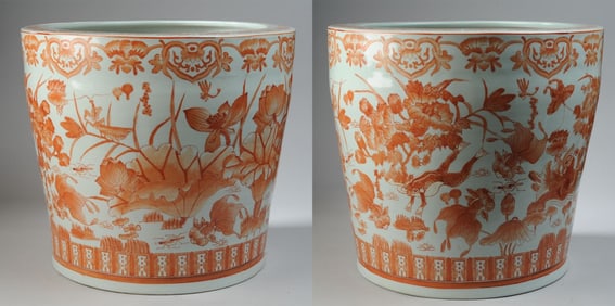 Pair Chinese Porcelain Fish Bowls / Jardiniere