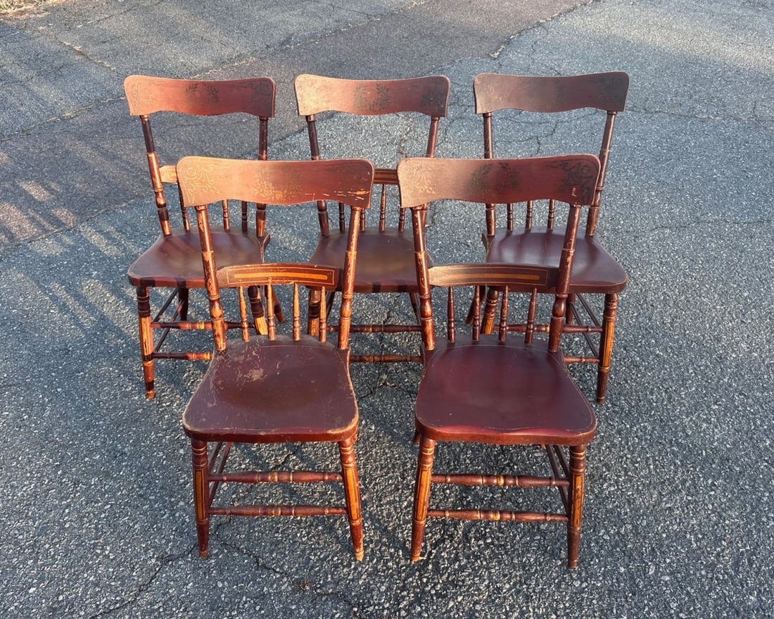5 19th C. American Stencil Decorated Side Chairs (1 of 9)