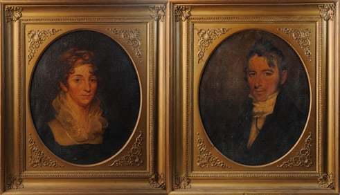 Pair Early 19th C. Oil on Canvas Portraits