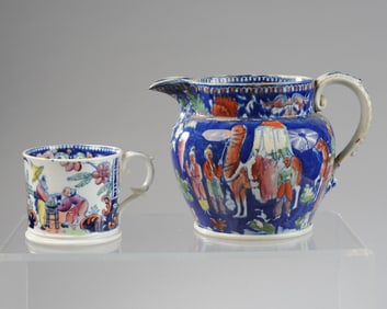 English Pearlware Filled-In Transferware Jug +
