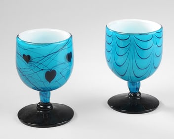 Pair Dave Fetty Fenton Art Glass Goblets