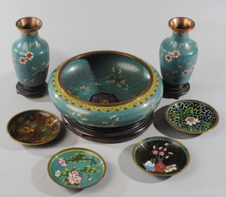 Chinese Cloisonne: 'Bagua' Bowl, Vases, +