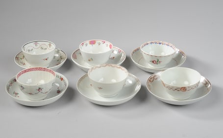 6/ 18th C. Chinese Export & English Cups & Saucers