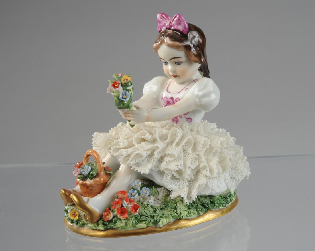 Dresden Lace Figure, Sitzendorf, Little Girl (1 of 5)