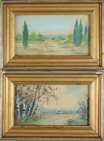 Pair Framed Vintage Watercolor Landscapes