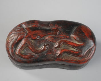 Asian Folk Carved Wood & Lacquer Box